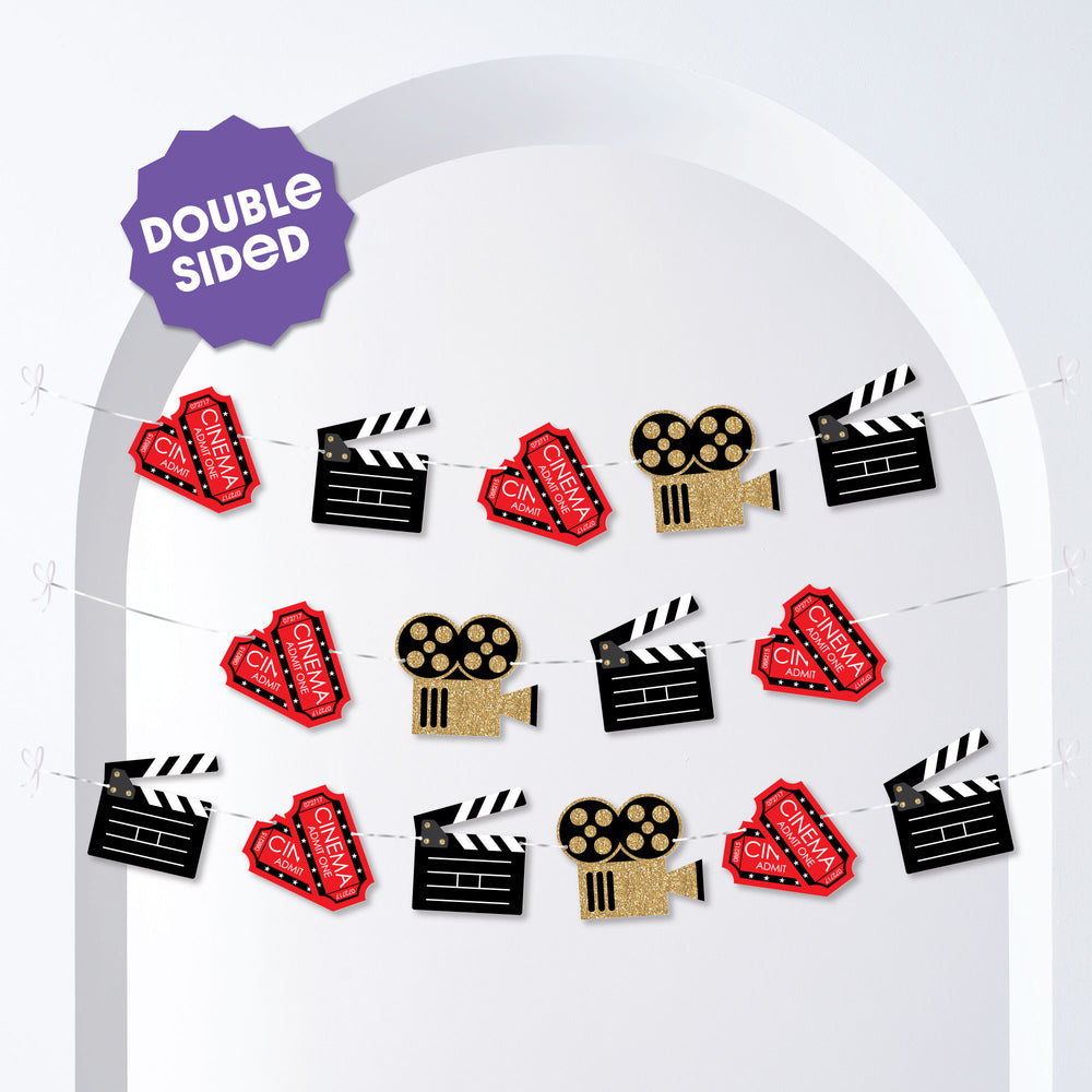 Red Carpet Movie Night Garland Banner - 15 Pc