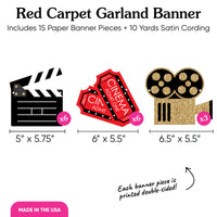 Red Carpet Movie Night Garland Banner - 15 Pc