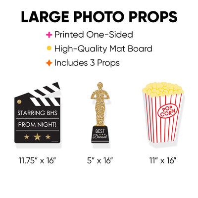 Custom Red Carpet Hollywood - Popcorn, Award, and Clapboard Decorations - Movie Night Party Large Photo Props - 3 Pc
