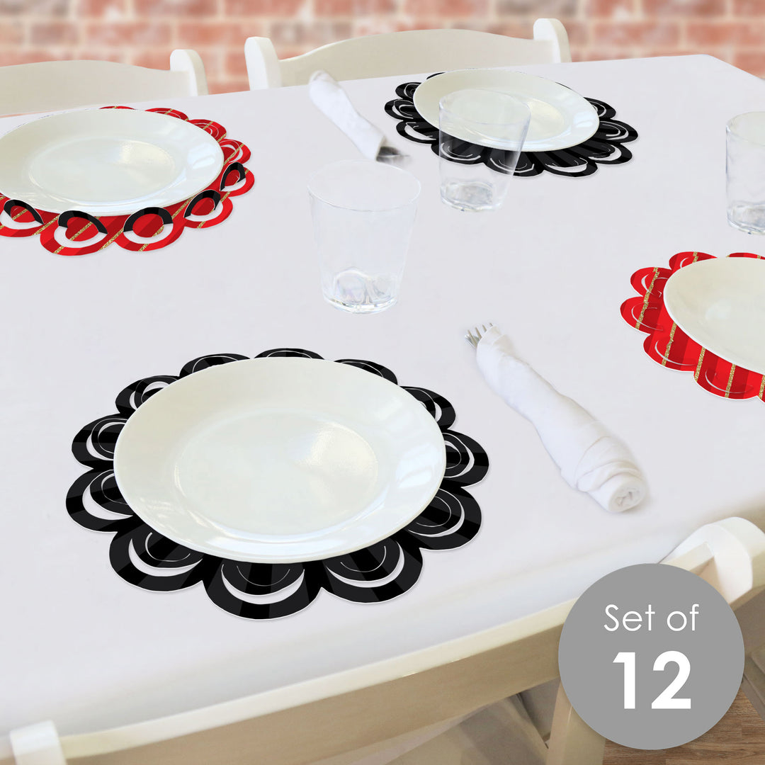 Red Carpet - Movie Night Party Round Table Decorations - Paper Chargers - Place Setting For 12