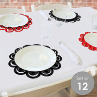 Red Carpet - Movie Night Party Round Table Decorations - Paper Chargers - Place Setting For 12