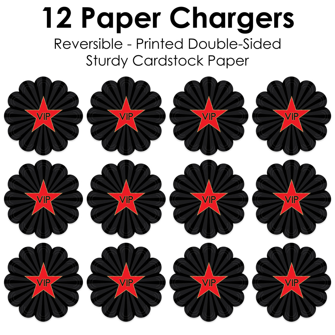 Red Carpet - Movie Night Party Round Table Decorations - Paper Chargers - Place Setting For 12