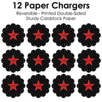 Red Carpet - Movie Night Party Round Table Decorations - Paper Chargers - Place Setting For 12