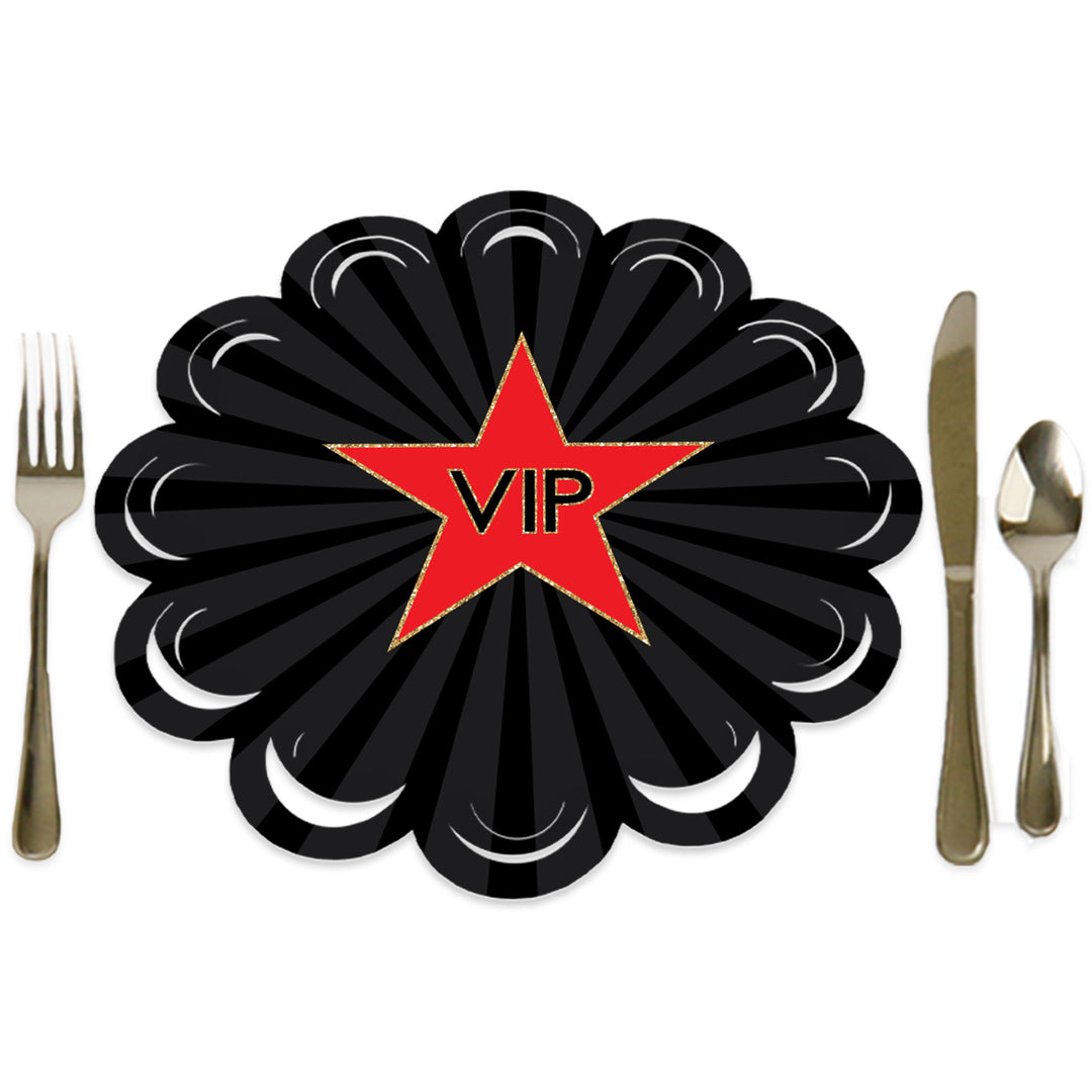 Red Carpet - Movie Night Party Round Table Decorations - Paper Chargers - Place Setting For 12