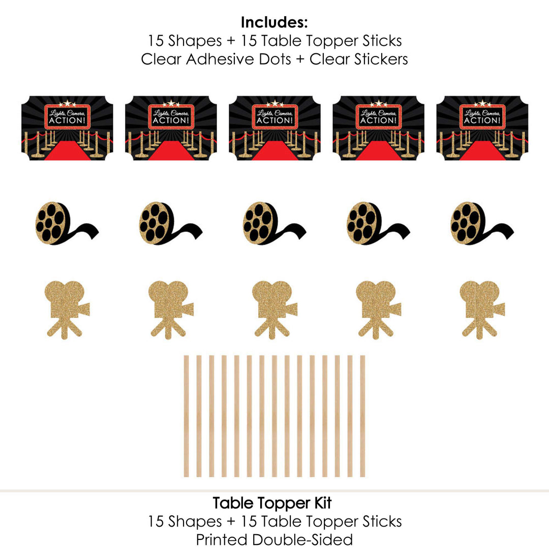 Red Carpet - Movie Night Party Centerpiece Sticks - Table Toppers - Set of 15