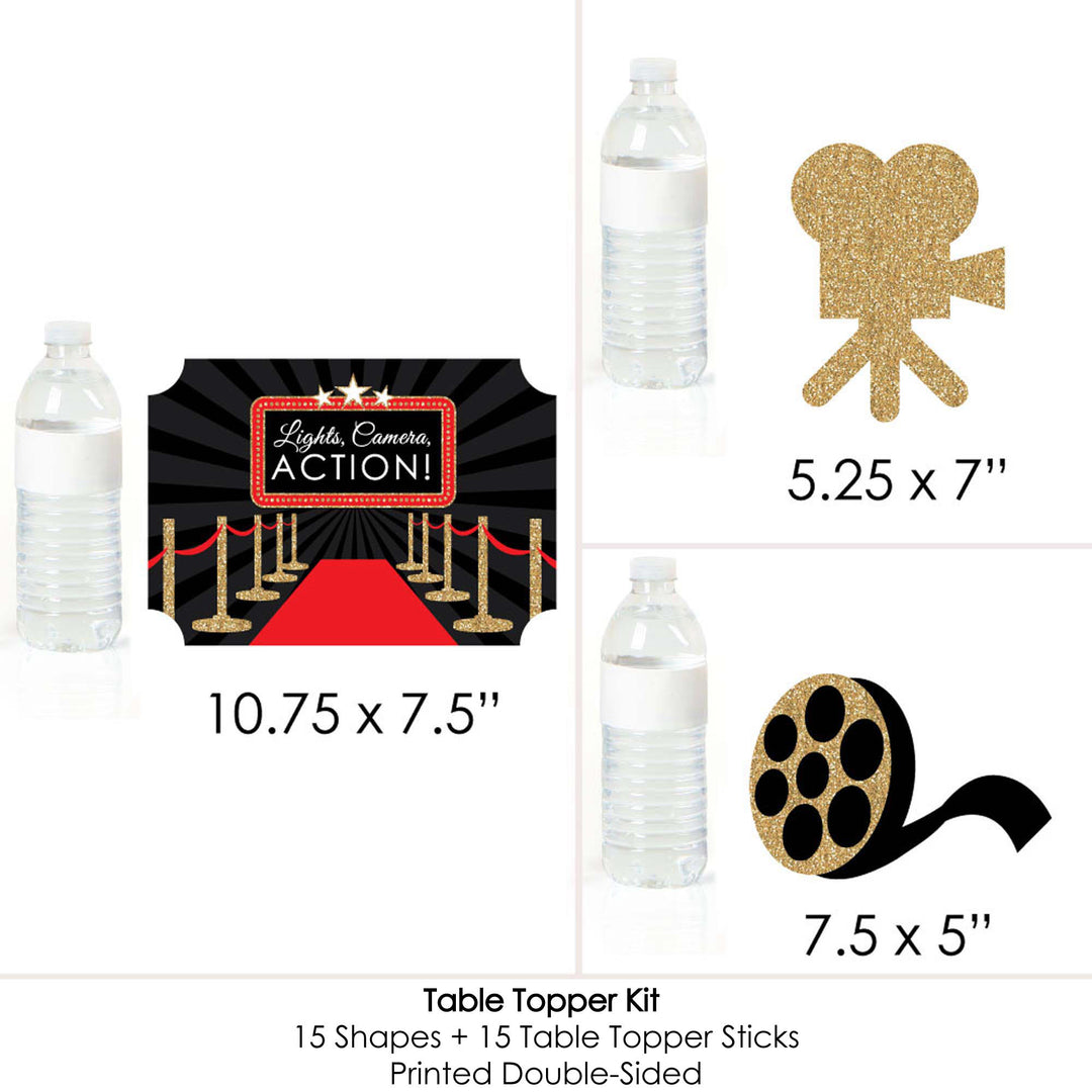 Red Carpet - Movie Night Party Centerpiece Sticks - Table Toppers - Set of 15