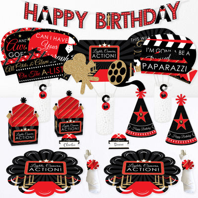 Red Carpet Hollywood - Movie Night Happy Birthday Party Supplies Kit - Ready to Party Pack - 8 Guests