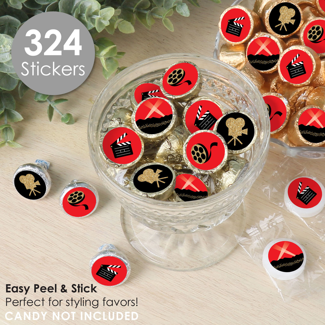 Red Carpet - Movie Night Party Small Round Candy Stickers - Party Favor Labels - 324 Count