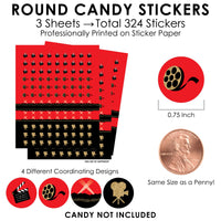 Red Carpet - Movie Night Party Small Round Candy Stickers - Party Favor Labels - 324 Count