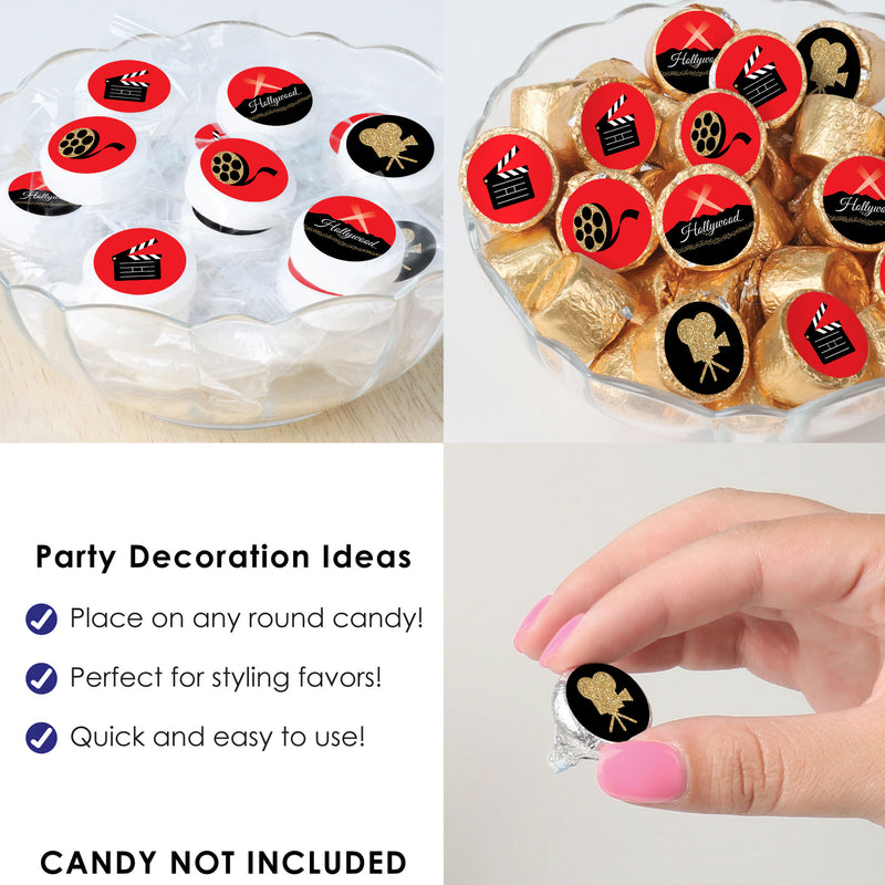Red Carpet Hollywood - Movie Night Party Small Round Candy Stickers ...