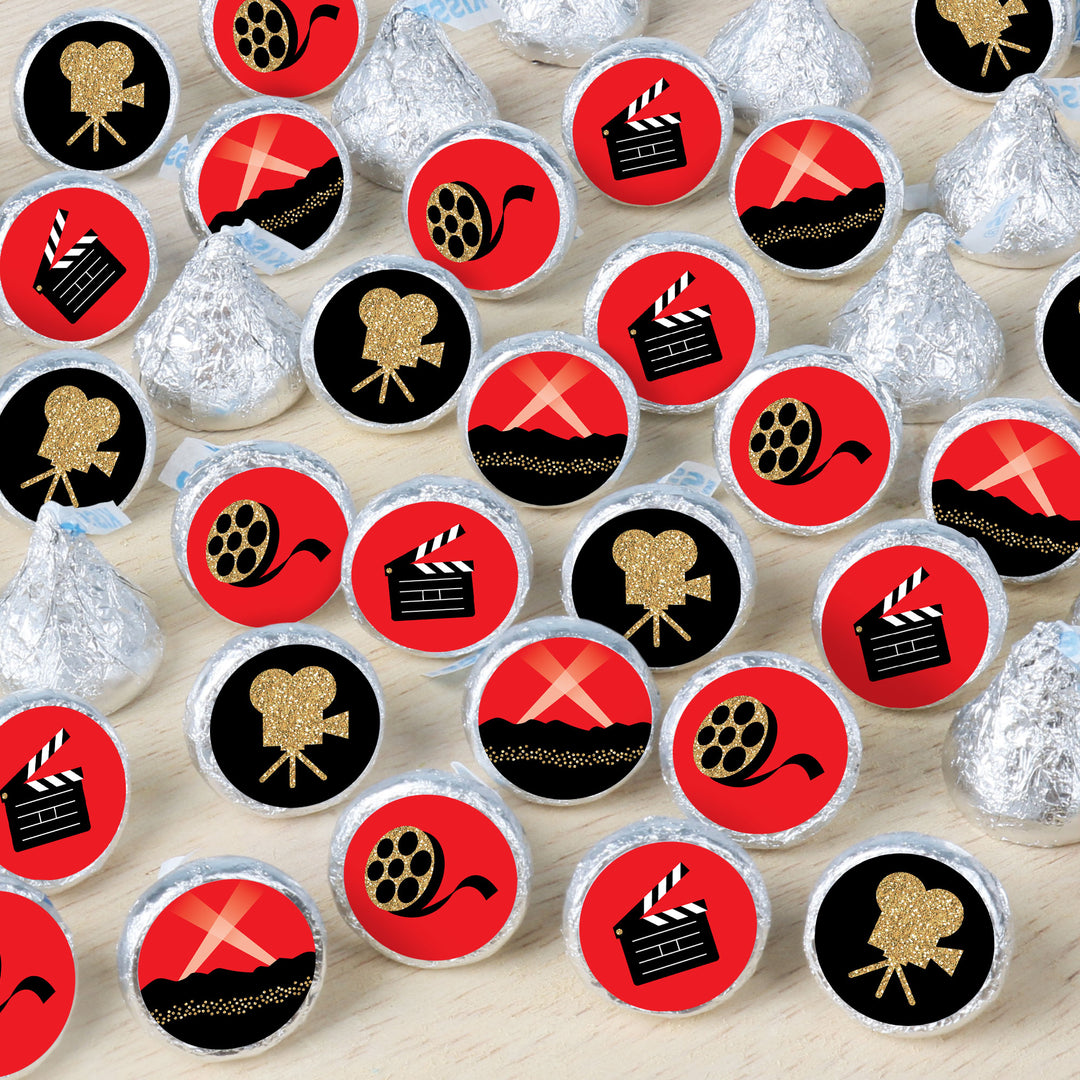 Red Carpet - Movie Night Party Small Round Candy Stickers - Party Favor Labels - 324 Count