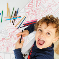 Child Coloring a Lights Camera Action coloring table runner movie night party
