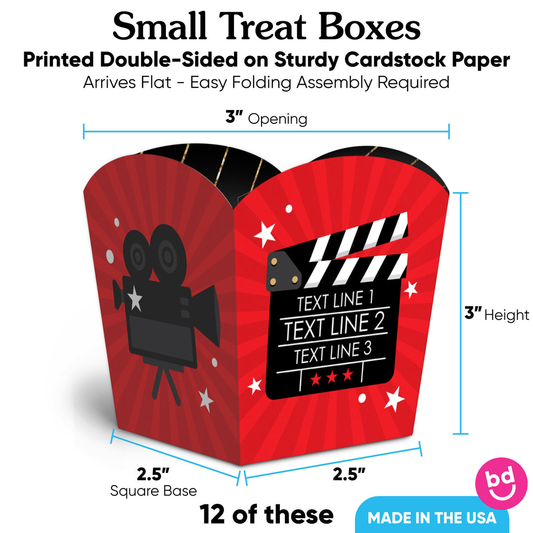 Custom Text Red Carpet Treat Boxes - 12 Ct