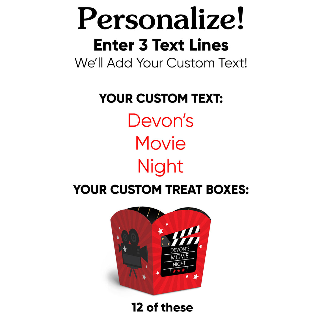 Custom Text Red Carpet Treat Boxes - 12 Ct