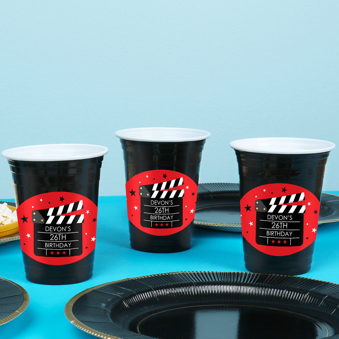 Custom Text Party Cups - Movie Night - 16 Ct