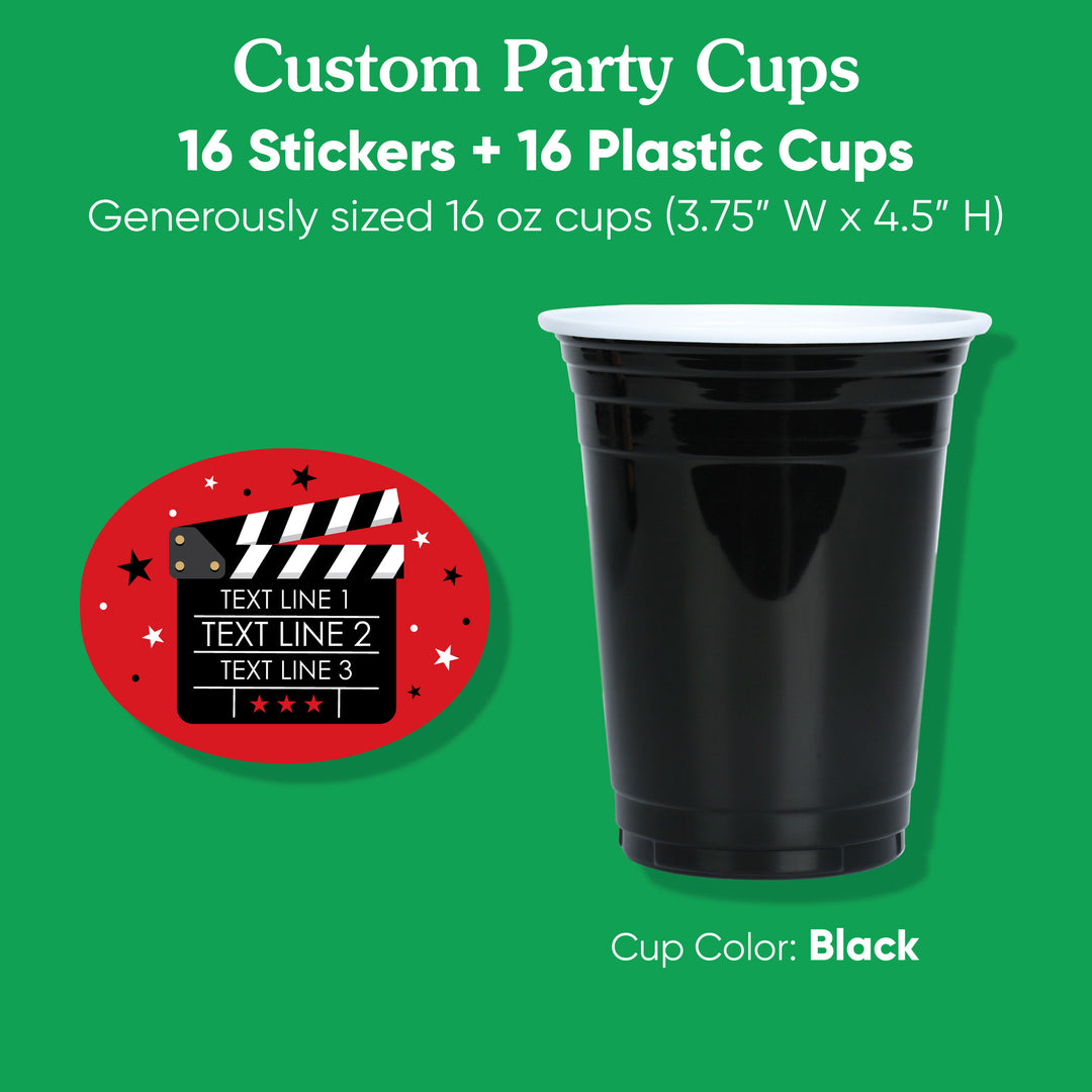 Custom Text Party Cups - Movie Night - 16 Ct