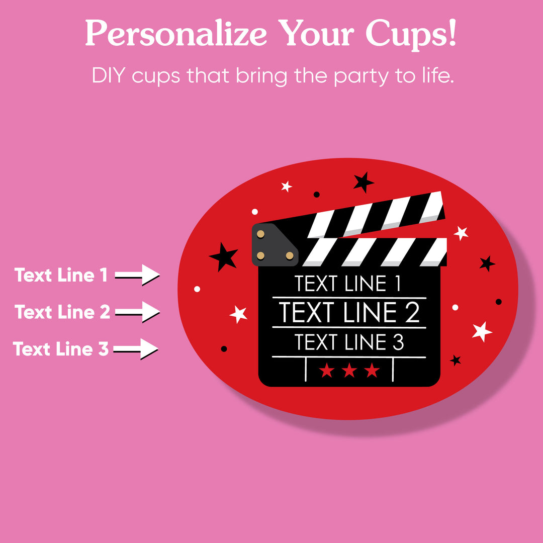 Custom Text Party Cups - Movie Night - 16 Ct