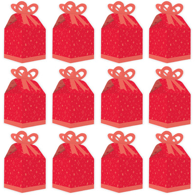Red Confetti Stars - Square Favor Gift Boxes - Simple Party Bow Boxes - Set of 12