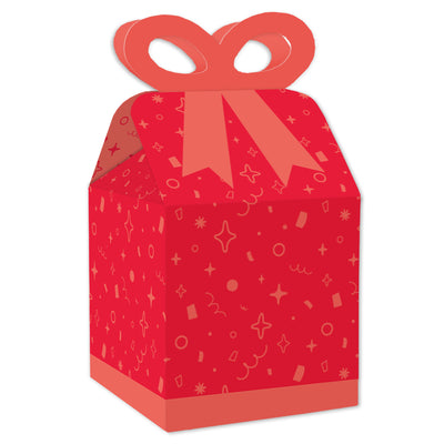 Red Confetti Stars - Square Favor Gift Boxes - Simple Party Bow Boxes - Set of 12