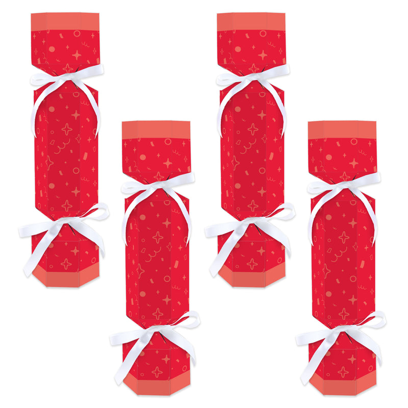 Red Confetti Stars - No Snap Simple Party Table Favors - DIY Cracker Boxes - Set of 12