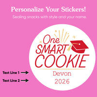 Red personalized graduation cookie favors on party table