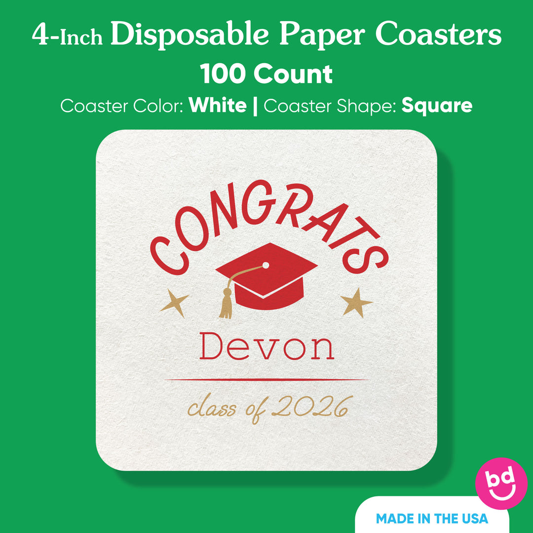 Red graduation coaster thickness detail