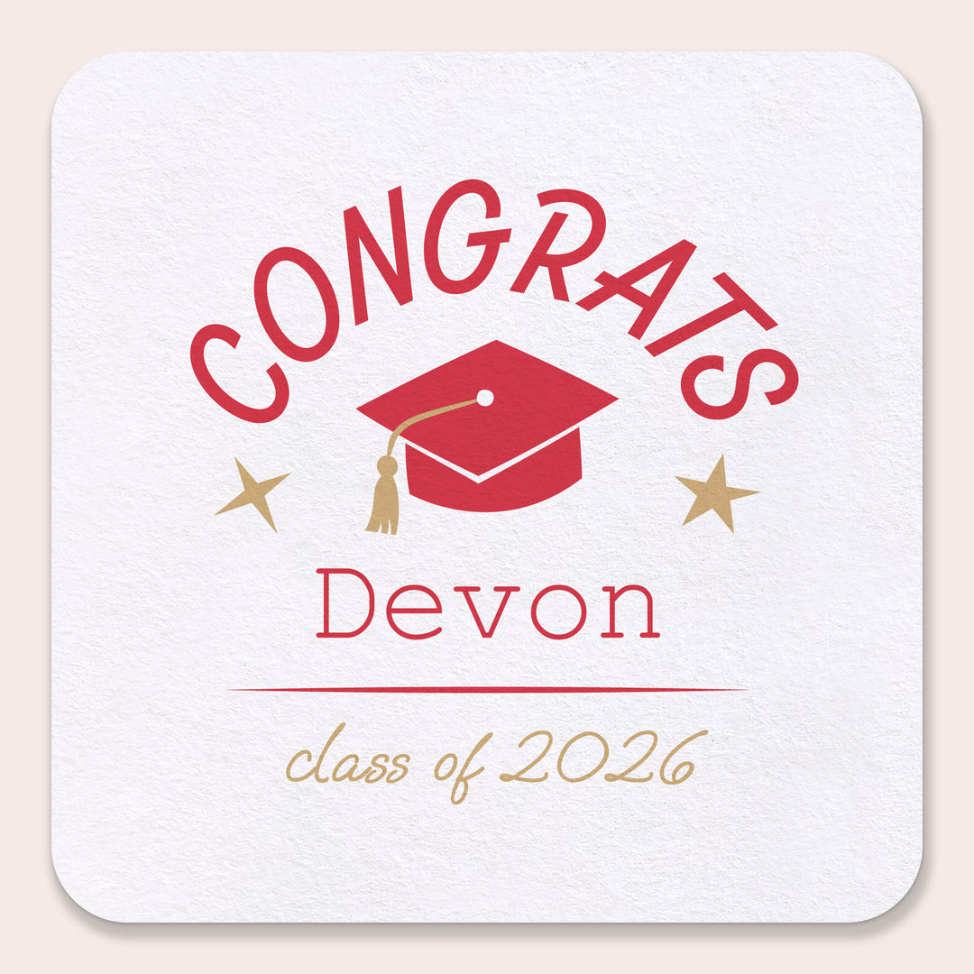 Red personalized graduation drink coasters 100ct