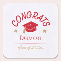 Red personalized graduation drink coasters 100ct