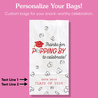 Red personalized graduation popcorn bags