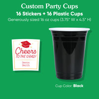Red custom name graduation cup sticker detail