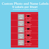Custom Photo Red Graduation Water Bottle Labels