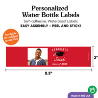 Custom Photo Red Graduation Water Bottle Labels
