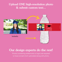 Custom Photo Red Graduation Water Bottle Labels