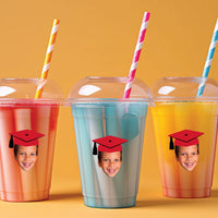 Custom Red Grad Cap Fun Face Cut-Out Stickers - Set of 24