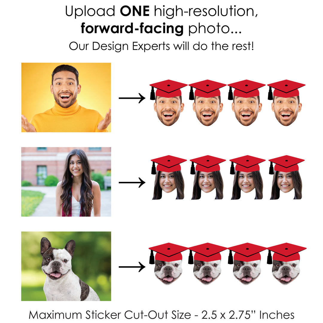 Custom Red Grad Cap Fun Face Cut-Out Stickers - Set of 24