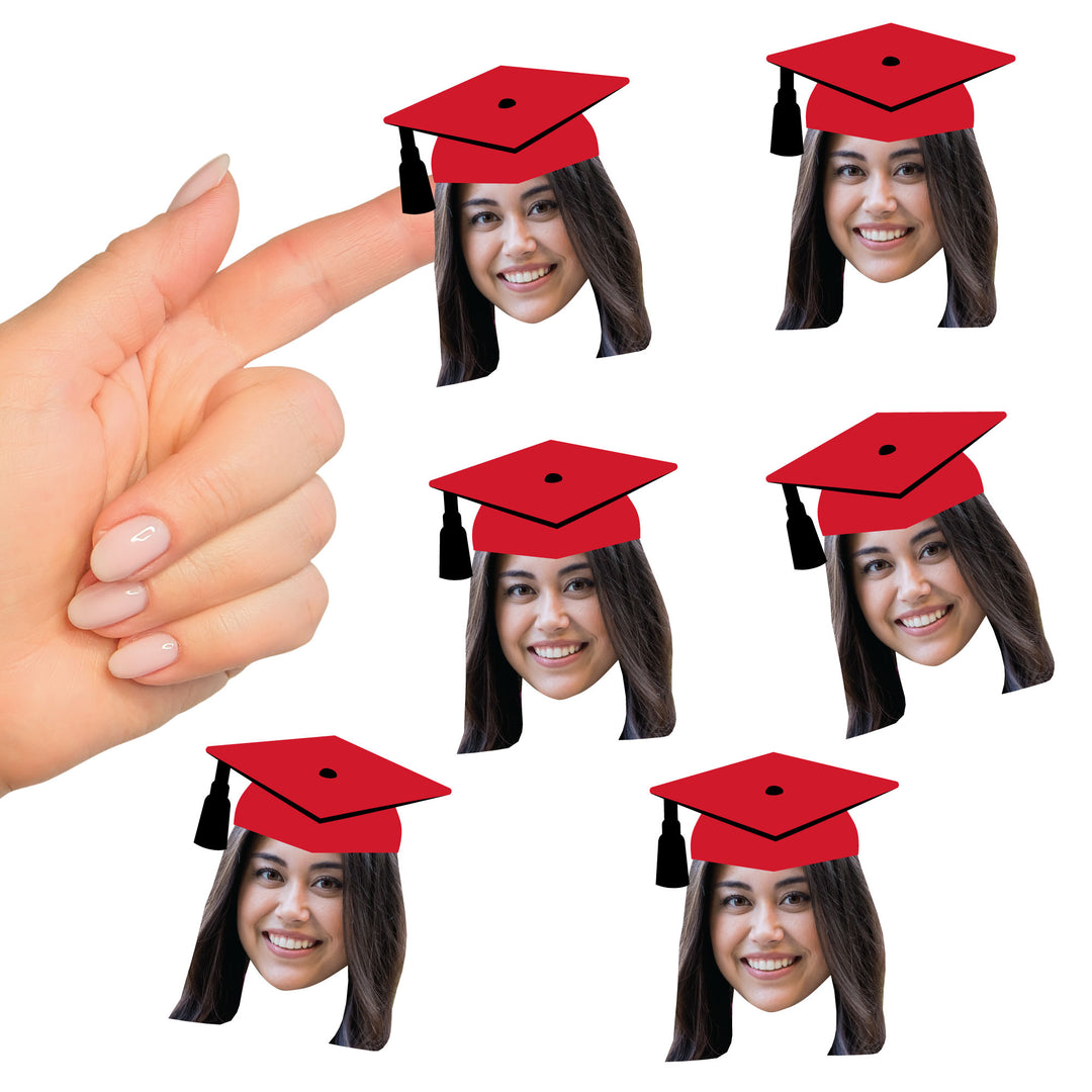 Custom Red Grad Cap Fun Face Cut-Out Stickers - Set of 24