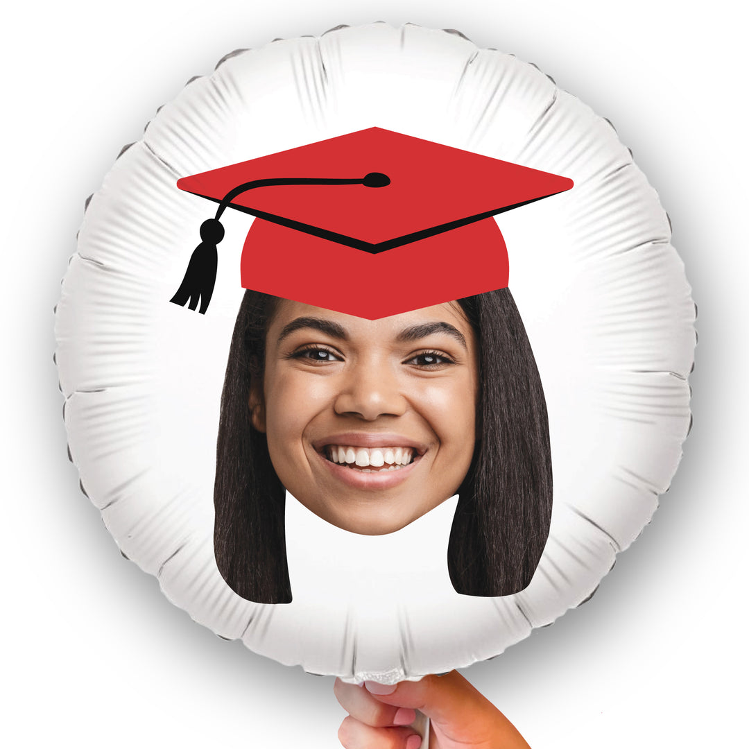 Personalized Fun Face Red Grad Cap Balloon - Double Sided - 1 Ct