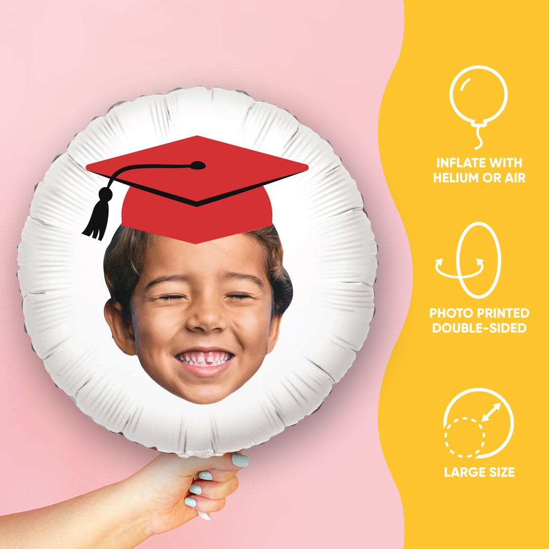Personalized Fun Face Red Grad Cap Balloon - Double Sided - 1 Ct