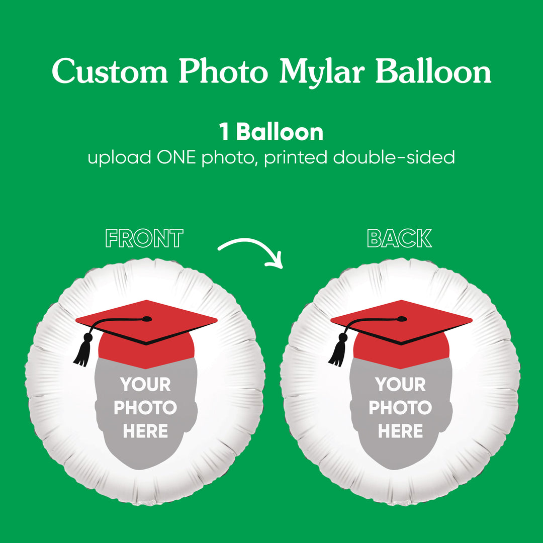 Personalized Fun Face Red Grad Cap Balloon - Double Sided - 1 Ct