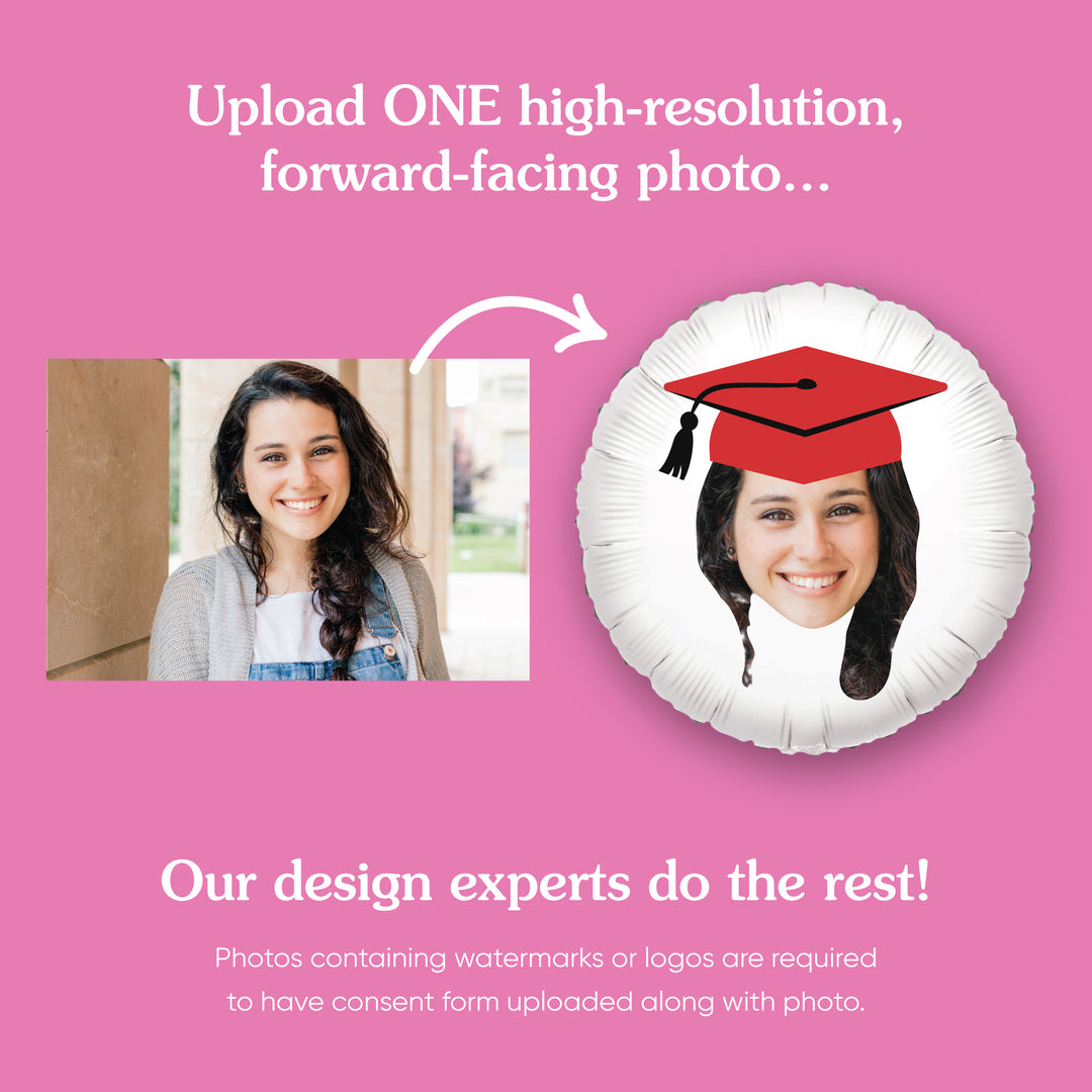 Personalized Fun Face Red Grad Cap Balloon - Double Sided - 1 Ct