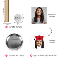 Custom Fun Face Red Grad Cap Pinback Buttons - 8 Ct