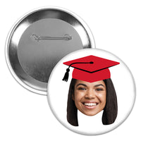 Custom Fun Face Red Grad Cap Pinback Buttons - 8 Ct
