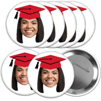 Custom Fun Face Red Grad Cap Pinback Buttons - 8 Ct