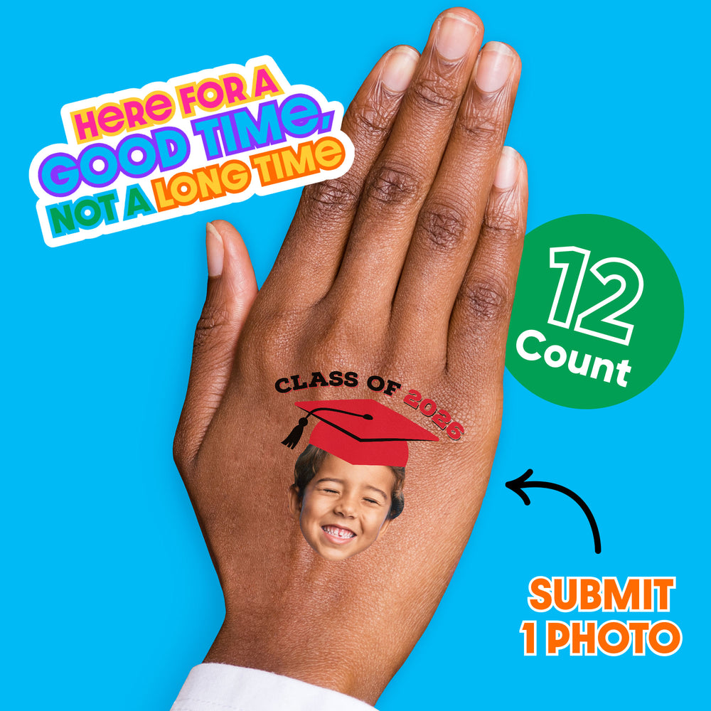 Custom Red Grad Cap Temporary Tattoos - 12 Ct