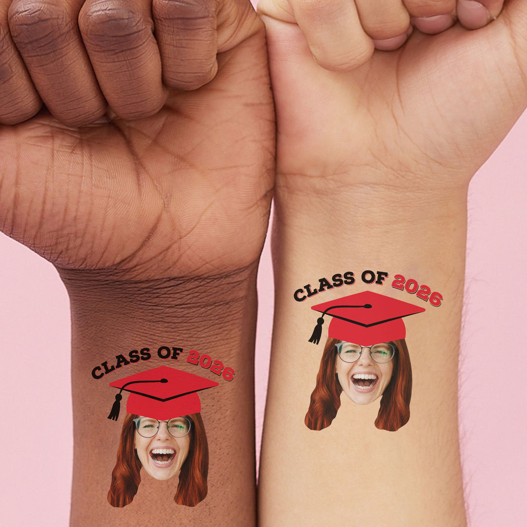 Custom Red Grad Cap Temporary Tattoos - 12 Ct