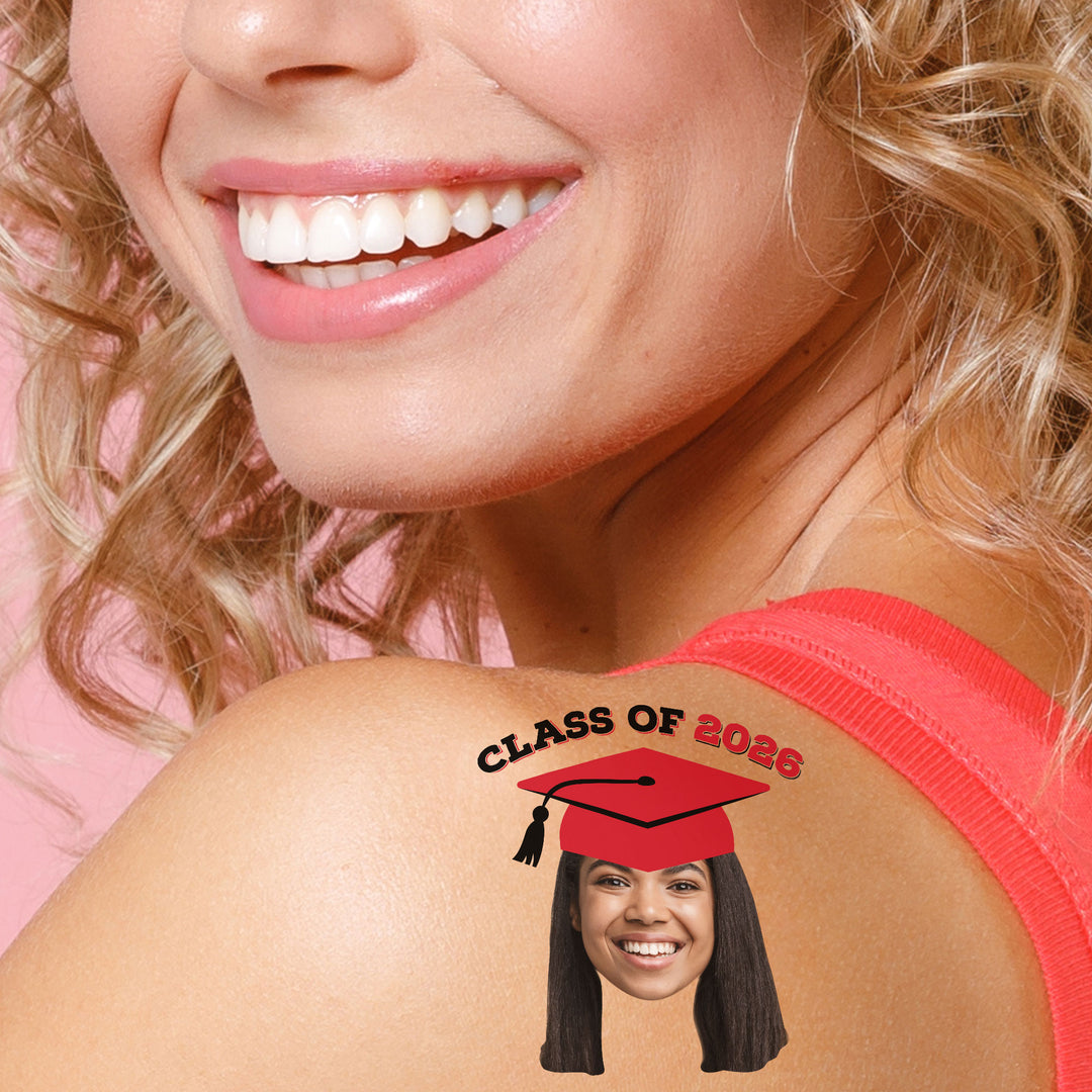 Custom Red Grad Cap Temporary Tattoos - 12 Ct