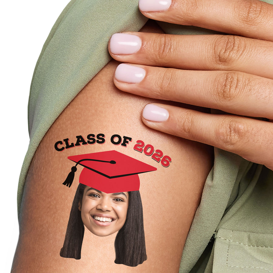 Custom Red Grad Cap Temporary Tattoos - 12 Ct