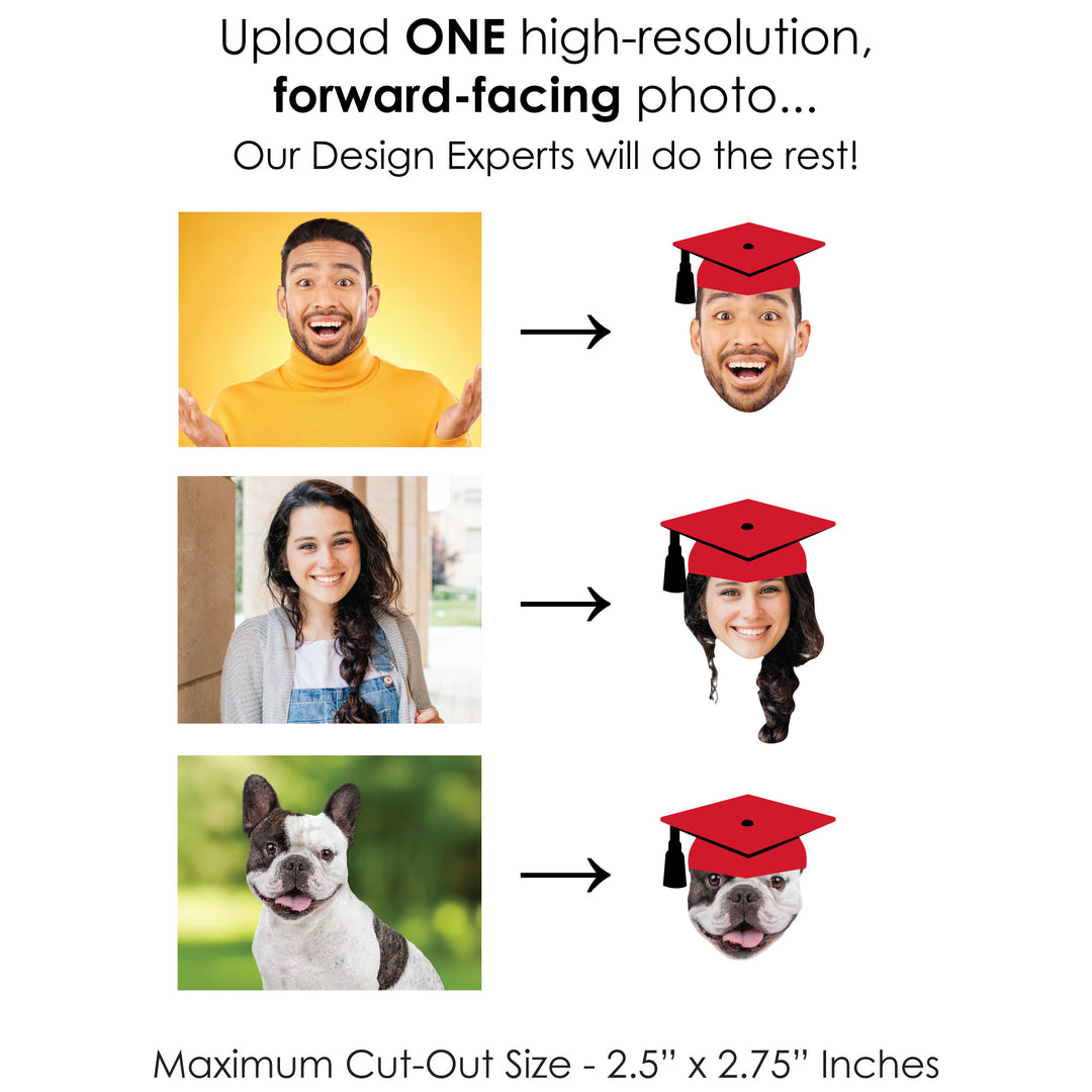 Custom Fun Face Red Grad Cap Treat Picks - 24 Ct