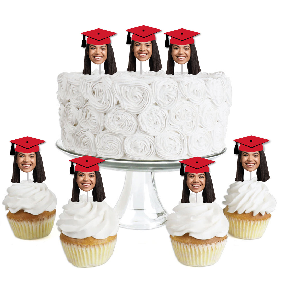 Custom Fun Face Red Grad Cap Treat Picks - 24 Ct