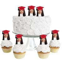 Custom Fun Face Red Grad Cap Treat Picks - 24 Ct